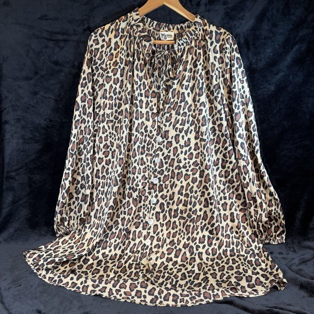 Show Me Your Mumu Leopard Print Button Front Ruffle Neck Blouse Brown Black XXL
